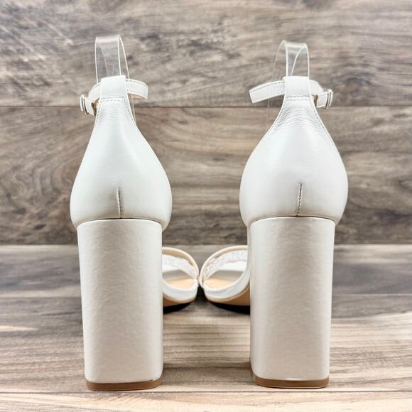 NIB Steve Madden 8.5M Tiaa Leather Two Piece Ankle Strap Block Heel Sandal Bone - Picture 7 of 13